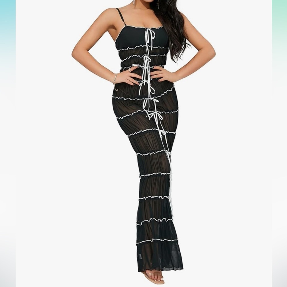 Black Maxi Dress with White Trim